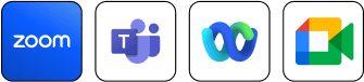 ビデオ会議アプリのアイコン：Zoom・Teams・Webex・Meet