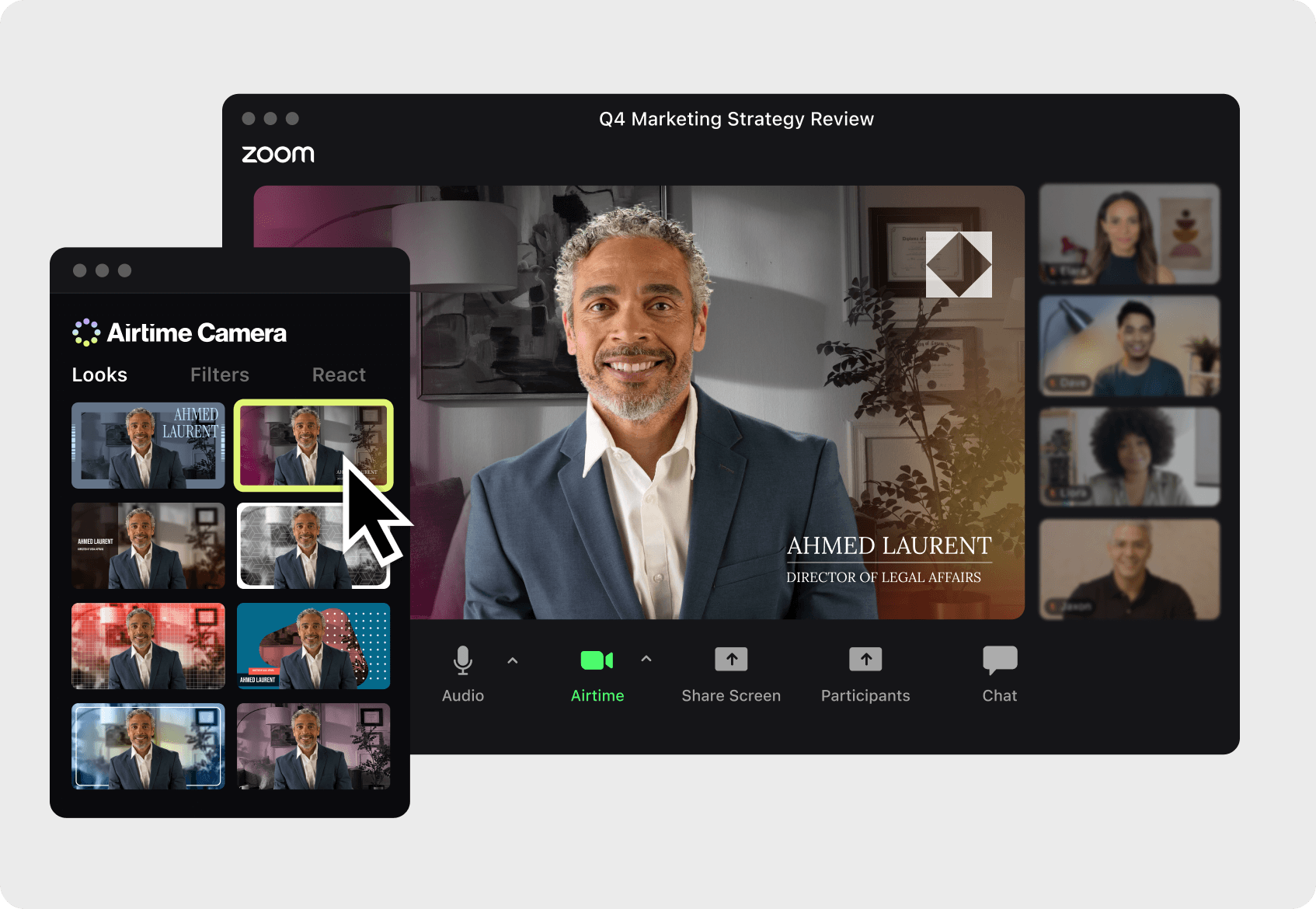 Selecting branded look on the Airtime UI and reflect it on Zoom call